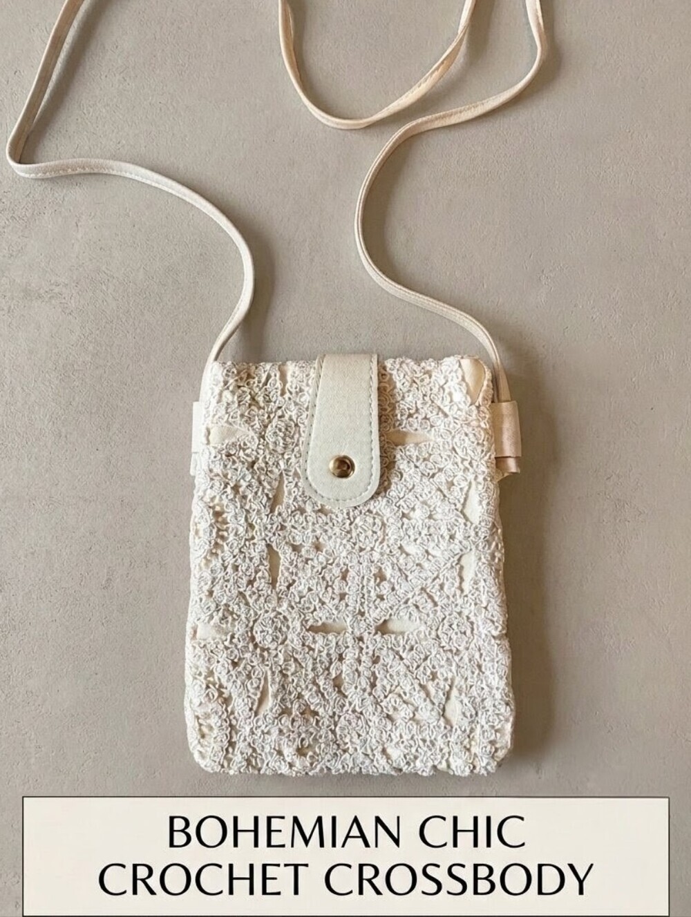 Boho Cream Crochet & Faux Leather Mini Crossbody Bag Phone Purse NWT!